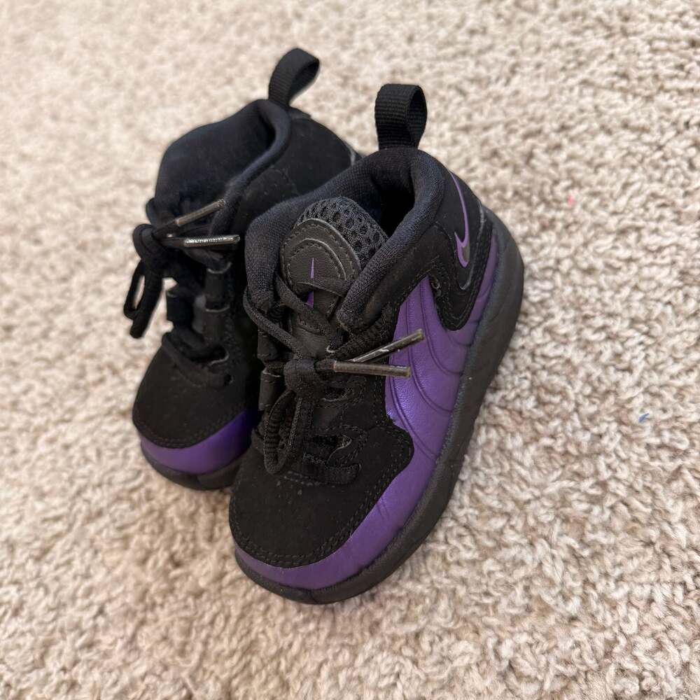 Nike Little Posite One TD Black Purple Toddler 6C Foamposite EUC